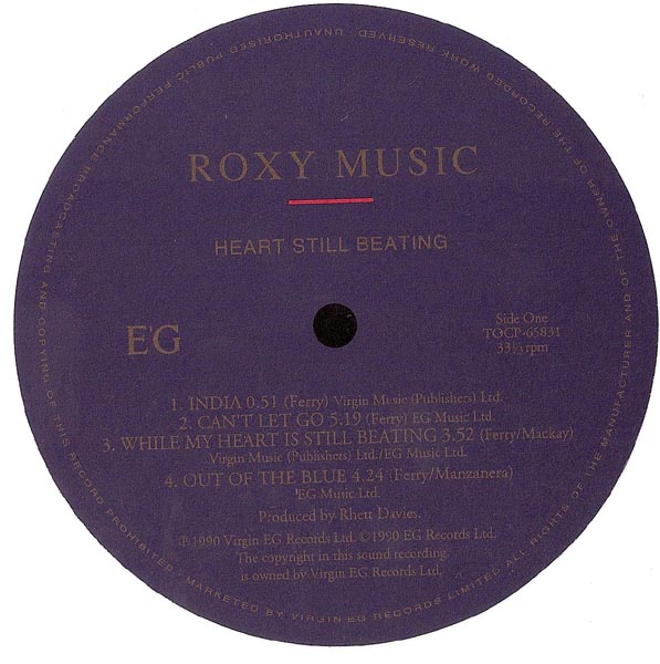 Label Replica Insert, Roxy Music - Heart Still Beating